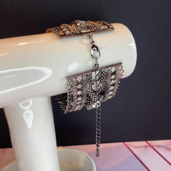 Chunky Crystal Statement Cuff Bracelet Gunmetal Tone - Picture 2 of 5